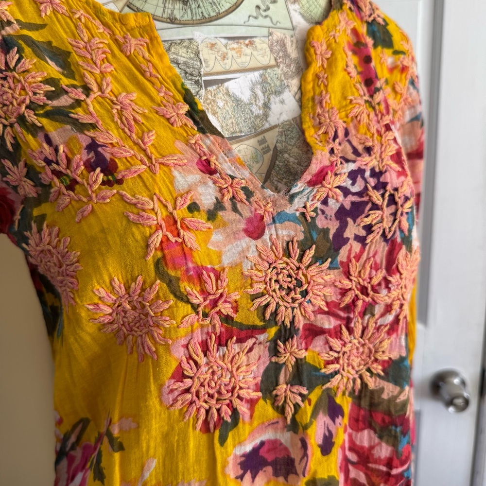 Simi 100% Cotton Floral Print Embroidered Detail Dress Cover Up S - Picture 3 of 10